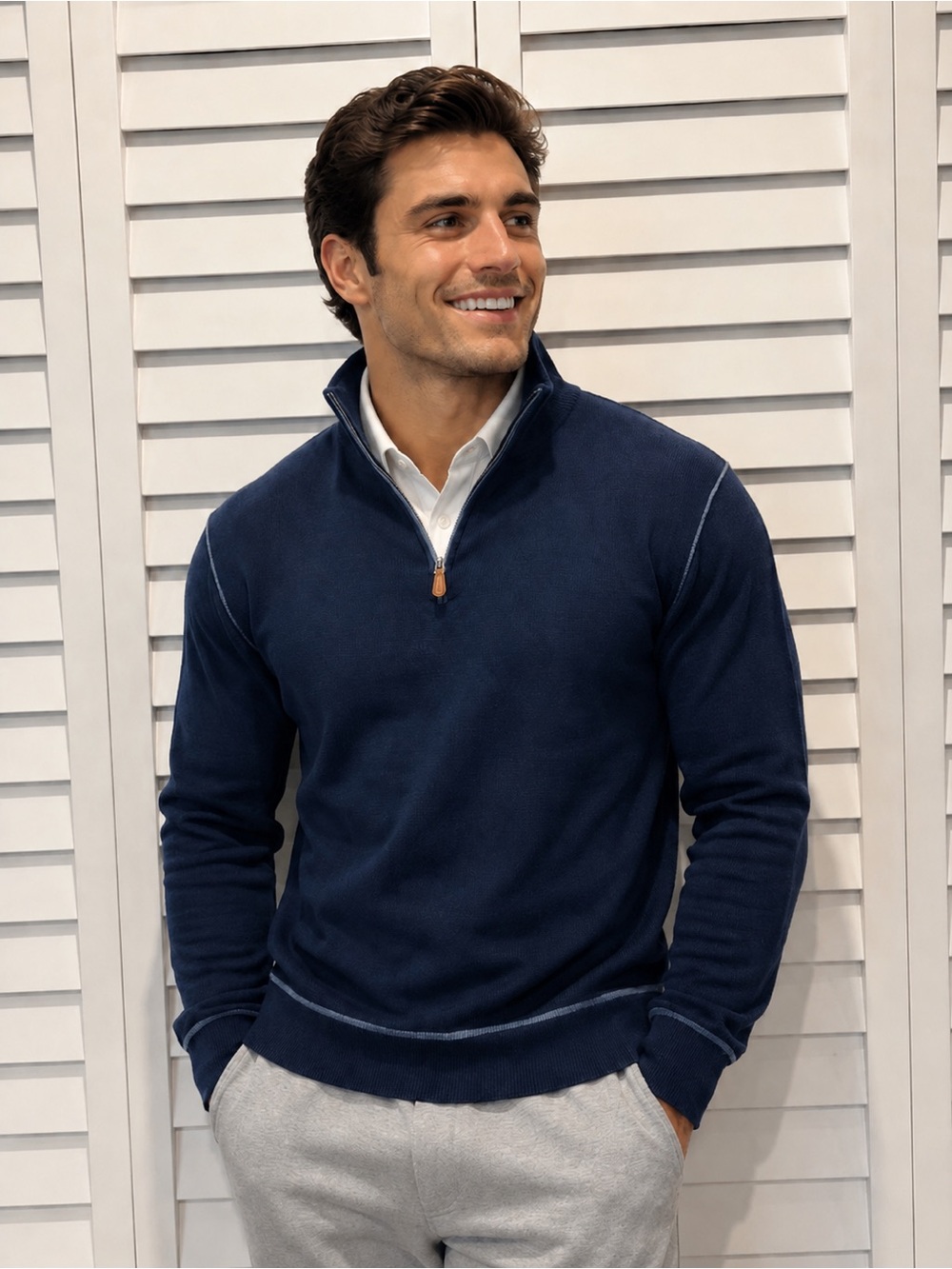 Collars & Co NWOT Men’s Napoli Accent Quarter-Zip Wool & Cashmere Sweater